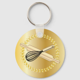 Whisk & Rolling Pin Baking Lover's Gold Laurel Sleutelhanger