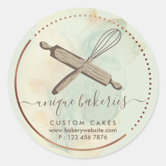 Whisk Rolling Pin Girly Bakery Brand cutest Ombre Ronde Sticker (Voorkant)