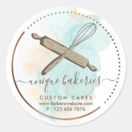 Whisk Rolling Pin Girly Bakery brandt schattige Om Ronde Sticker