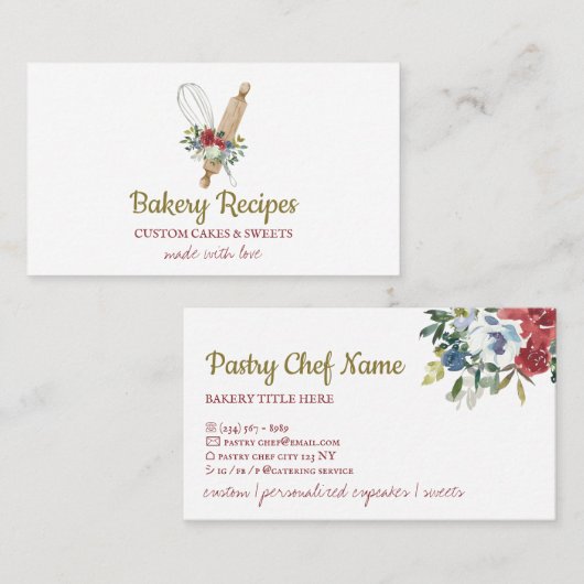 Whisk Rolling Pin Home maakte Bakery Chef Visitekaartje (Voorkant / Achterkant)