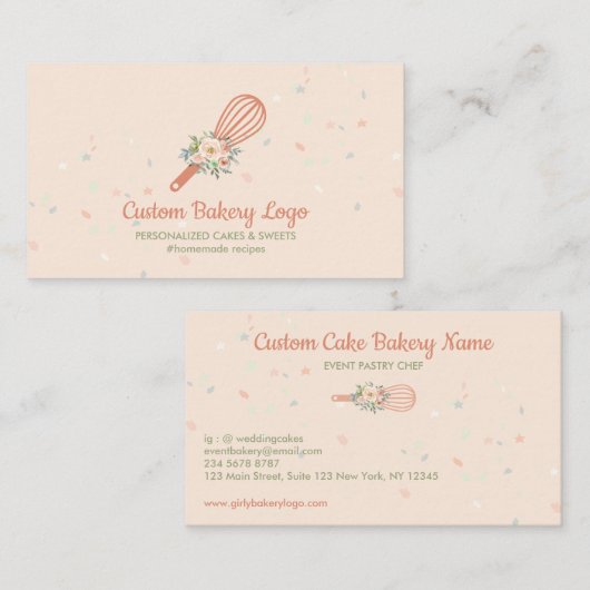 Whisk Stars Elegant Bakery Chef Visitekaartje (Voorkant / Achterkant)