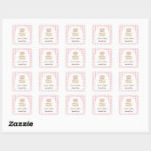 Whisk & Warmth Roze Gingham Waterverf Cake Bakkeri Vierkante Sticker (Vel)