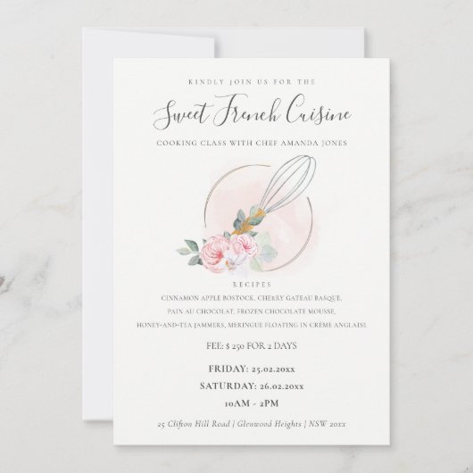 Whisk Wooden Floral Bakery Cooking Class Invite Bedankkaart (Voorkant)
