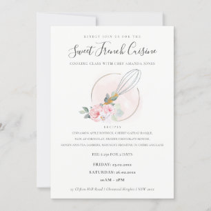Whisk Wooden Floral Bakery Cooking Class Invite Bedankkaart