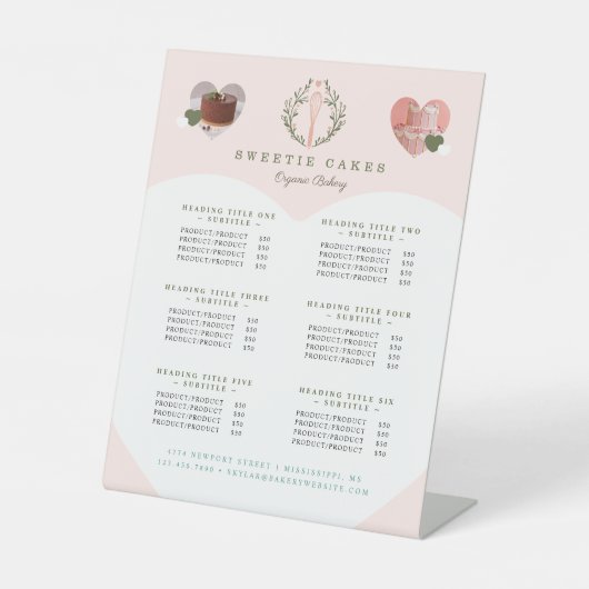 Whisk & Wreath Bakery Shop-Logo-serviceprijzen Reclamebord Met Voetstuk (Voorkant)
