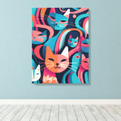 "Whisker" Abstracte Vector Cats Canvas Afdrukken (Insitu (Houten vloer))