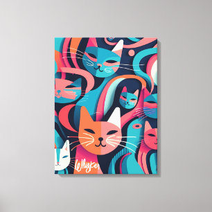"Whisker" Abstracte Vector Cats Canvas Afdrukken