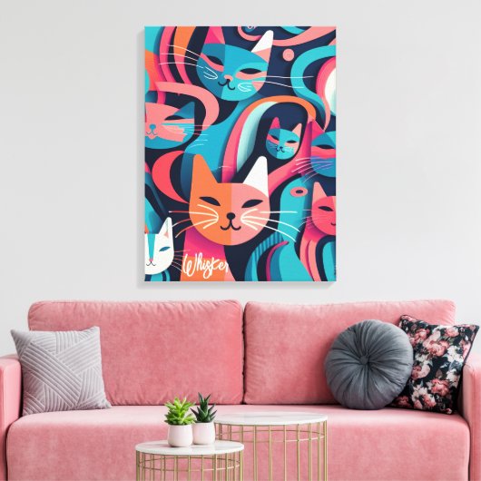 "Whisker" Abstracte Vector Cats Canvas Afdrukken (Insitu (Woonkamer))