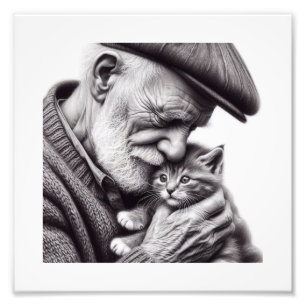 Whisker Kisses: Ouder Man met Kitten Wall Art Foto Afdruk