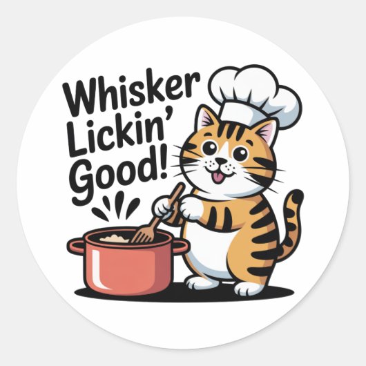 Whisker Lickin 'Good Sticker Schattige Chef Cat Co (Voorkant)