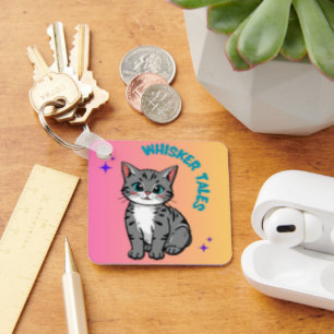 Whisker Tales Schattigee Grijze Kat Sleutelhanger