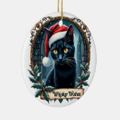 Whisker Wishes - Black Cat Christmas Art Ornament  (Rechts)