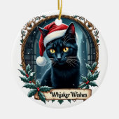 Whisker Wishes - Black Cat Christmas Art Ornament  (Voorkant)
