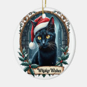 Whisker Wishes - Black Cat Christmas Art Ornament  (Links)