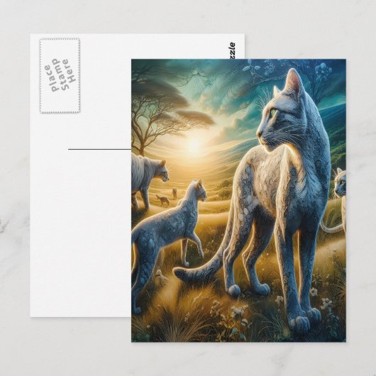 Whisker Wonderland: Feline familie Frolic Briefkaart (Voorkant / Achterkant)