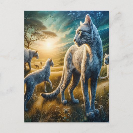 Whisker Wonderland: Feline familie Frolic Briefkaart (Voorkant)