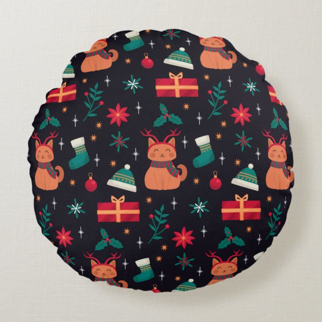 Whisker Wonderland Rond Kussen (Voorkant)