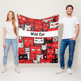 Whisker Wonderland: Rood Wit Zwart Kat Liefhebbers Fleece Deken