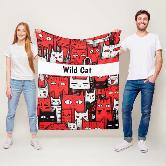 Whisker Wonderland: Rood Wit Zwart Kat Liefhebbers Fleece Deken (In situ)