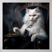 Whiskered Cat vraagt zich af: Digitale kattenportr Poster (Voorkant)