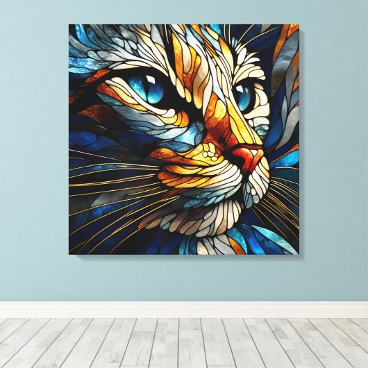 Whiskered Elegance - AI-gegenereerde kat Canvas Afdruk (Insitu (Houten vloer))