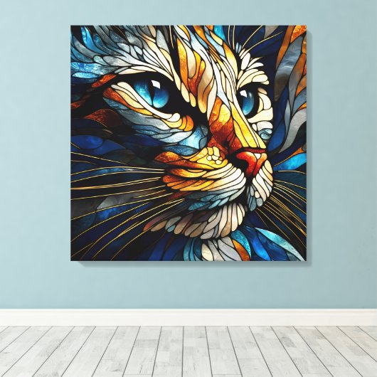 Whiskered Elegance - AI-gegenereerde kat Canvas Afdruk (Insitu (Houten vloer))