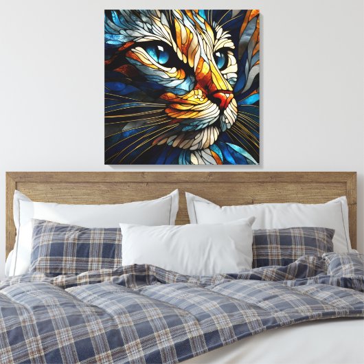 Whiskered Elegance - AI-gegenereerde kat Canvas Afdruk (Insitu (Slaapkamer))