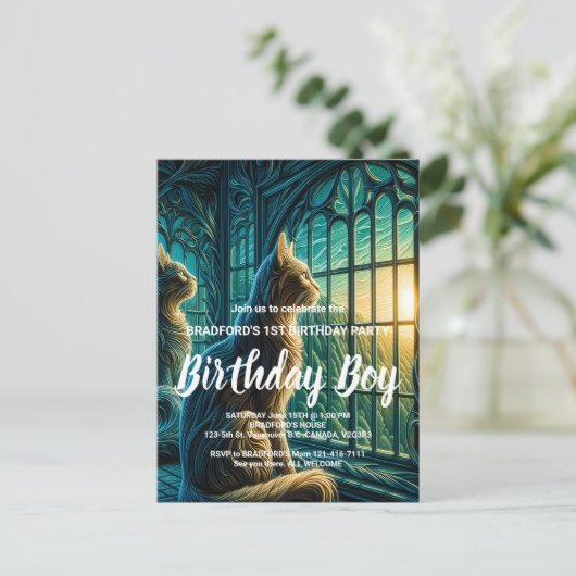 Whiskered Watchers bij het raam Briefkaart (Staand voorkant)