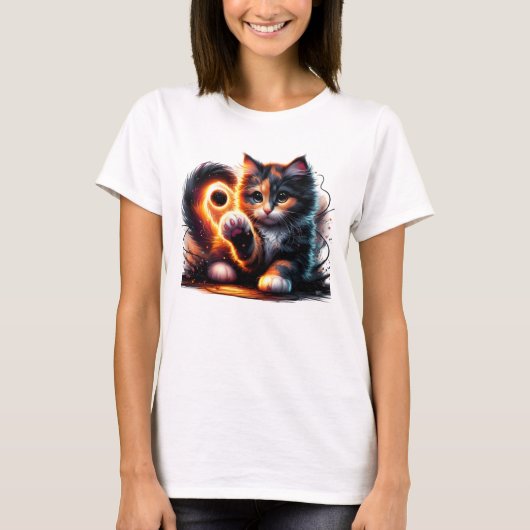 Whiskered Whimsy: Kitten en Paw Play T-shirt (Voorkant)