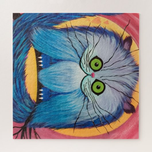 Whiskered Wonder – Bright Blue Fantasy Cat Legpuzzel (Horizontaal)