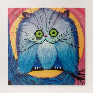 Whiskered Wonder – Bright Blue Fantasy Cat Legpuzzel