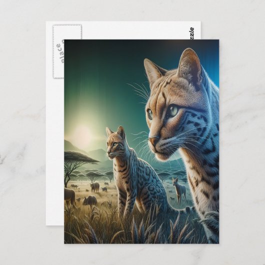 Whiskered Wonder: Feline Frolics in Sunlit Meadow Briefkaart (Voorkant / Achterkant)