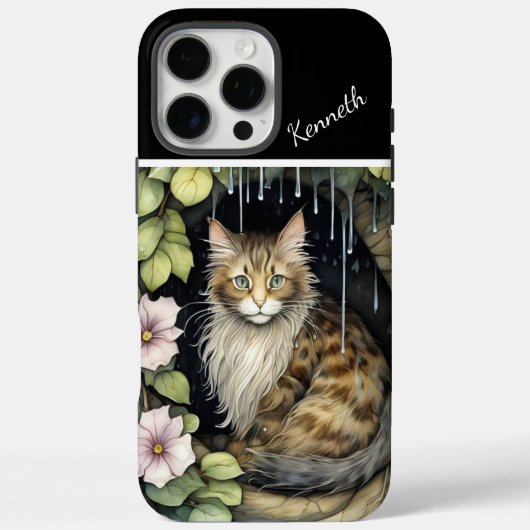 Whiskered Wonder in de regen Case-Mate iPhone Case (Achterkant)