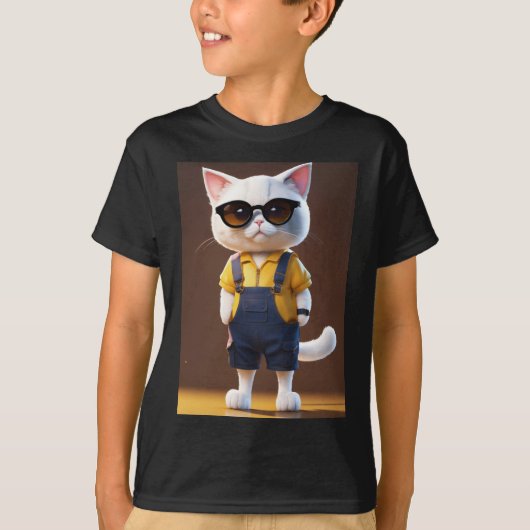 "Whiskered Workmate: Vrolijke kat in Pixar-stijl" T-shirt (Voorkant)