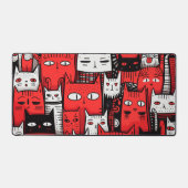 Whiskers and Wonders: Rood Terwijl Zwarte Kat Lief Bureaumat (Voorkant)