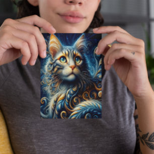 Whiskers en saffier: Een Katten Blauwe-Eyed Gaze Briefkaart