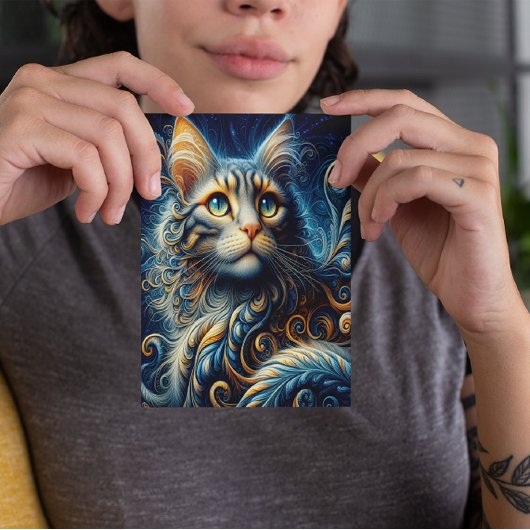 Whiskers en saffier: Een Katten Blauwe-Eyed Gaze Briefkaart