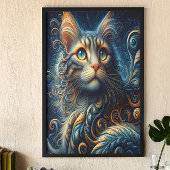 Whiskers en saffier: Een Katten Blauwe-Eyed Gaze Poster