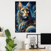 Whiskers en saffier: Een Katten Blauwe-Eyed Gaze Poster (Thuiskantoor)
