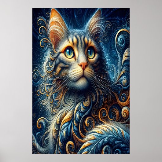 Whiskers en saffier: Een Katten Blauwe-Eyed Gaze Poster (Voorkant)