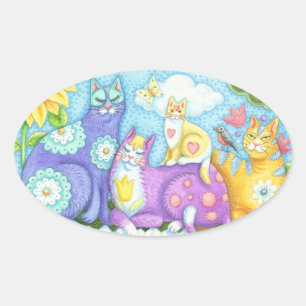 Whiskers en Spint, CAT FRIENDS STICKER Oval