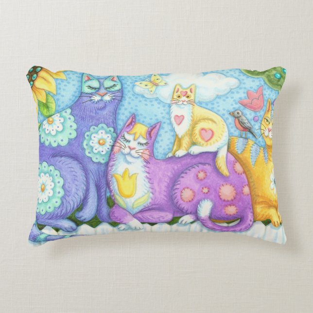 Whiskers en Spint Folk Art CAT ACCENT PILLOW Kussen (Voorkant)