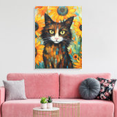 Whiskers en Zonnebloem Verrukking Kat Lover's Canvas Afdruk (Insitu (Woonkamer))