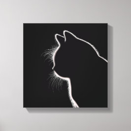 Whiskers in het donker | Cat Whisker Silhouette Canvas Afdruk