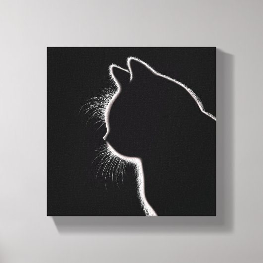 Whiskers in het donker | Cat Whisker Silhouette Canvas Afdruk (Voorkant)