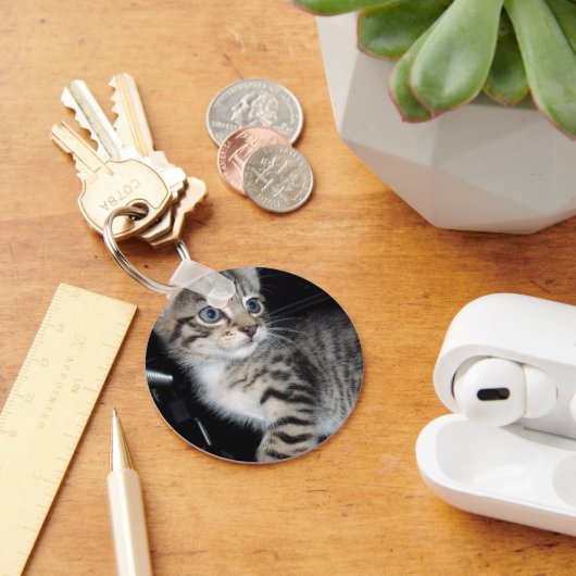 Whiskers of Trouble: Het ondeugende Tabby Kitten Sleutelhanger (Bureau)