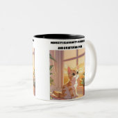 Whiskers of Wisdom: De Kat Tweekleurige Koffiemok (Voorkant rechts)