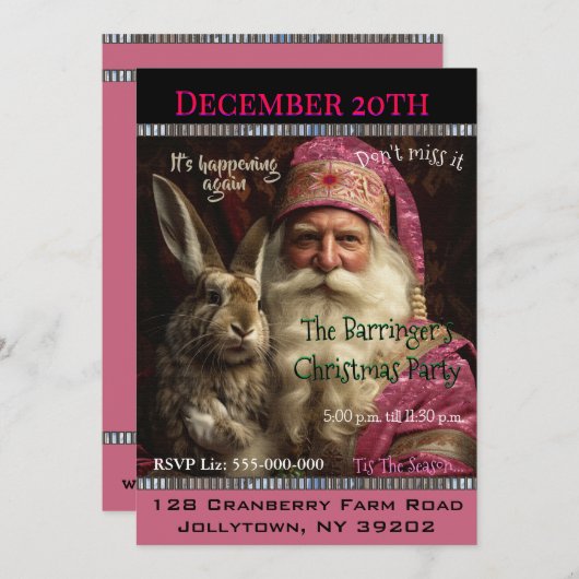 Whiskers Roze Sinterklaas Kerstfeest Kaart (Voorkant / Achterkant)