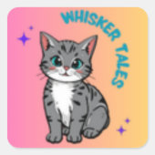 Whiskers & Tales | Schattigee Storybook Cat Sticke Vierkante Sticker (Voorkant)