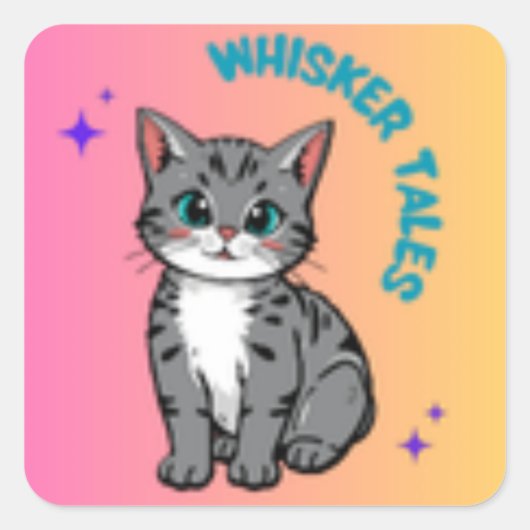 Whiskers & Tales | Schattigee Storybook Cat Sticke Vierkante Sticker (Voorkant)
